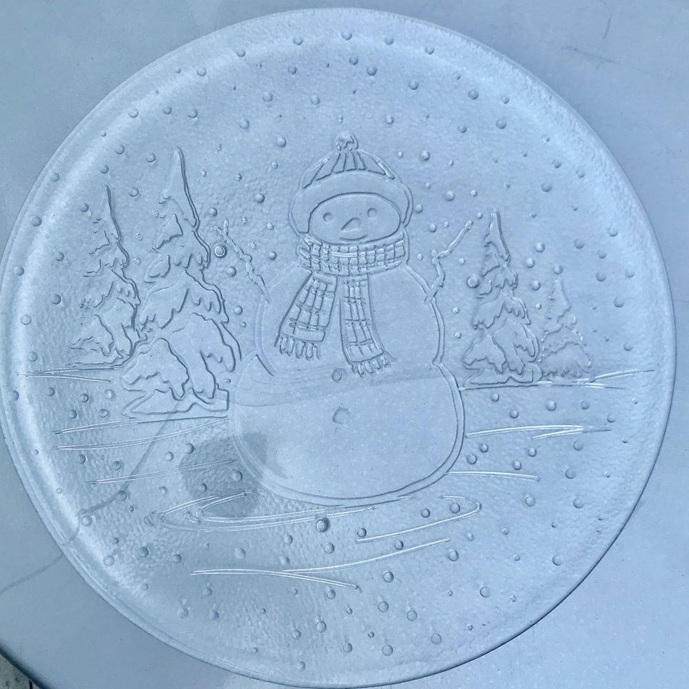 Dansk glass snowman plates (x3)
